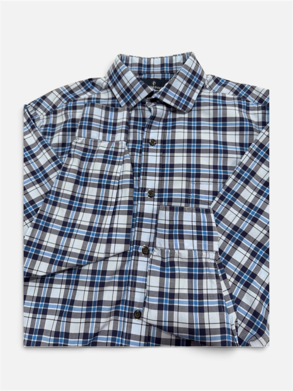 Buttoned Down Men’s Supima Cotton Blue Plaid Shirt Size M 32/33 Long Sleeve